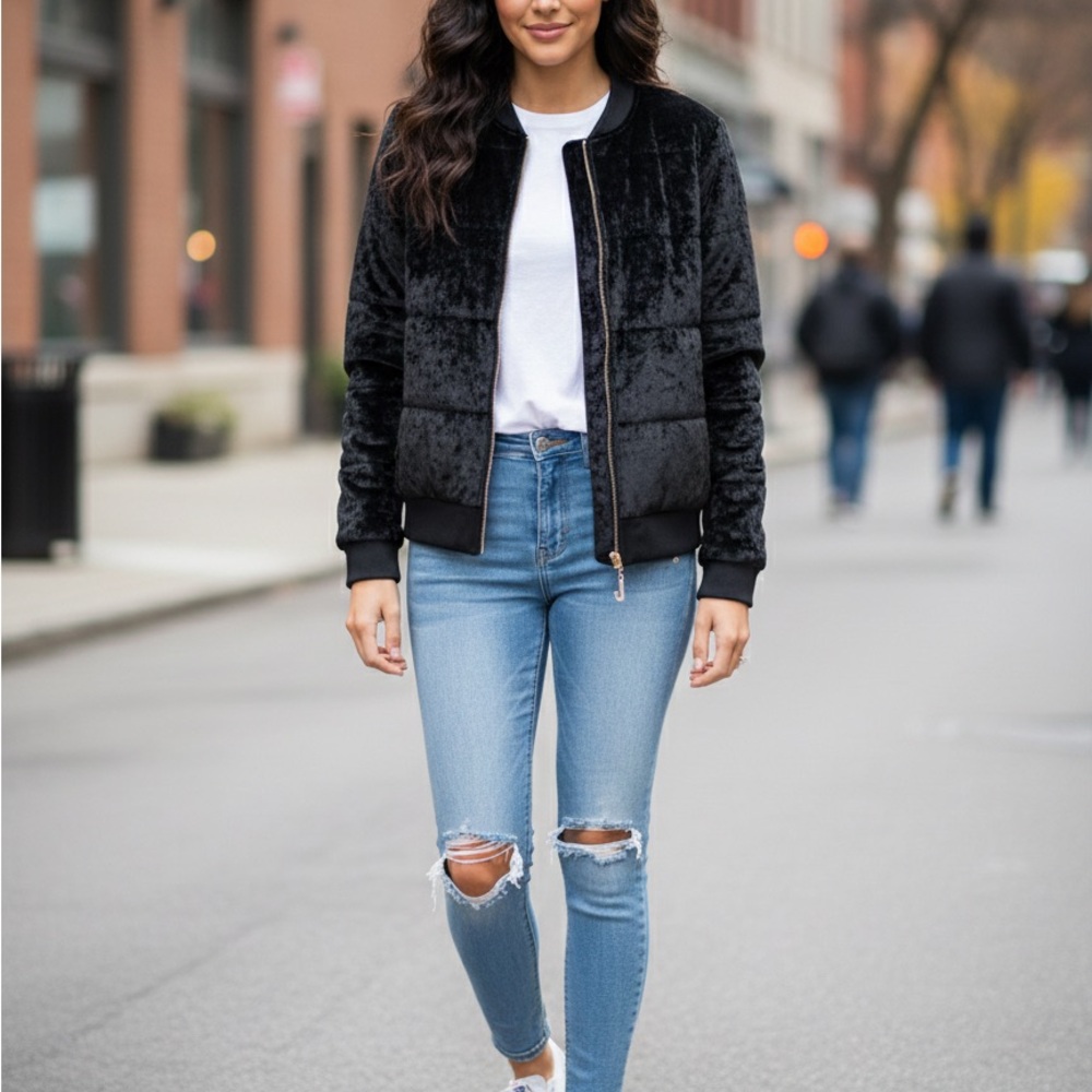 Juicy Couture Black Velvet Bomber Jacket